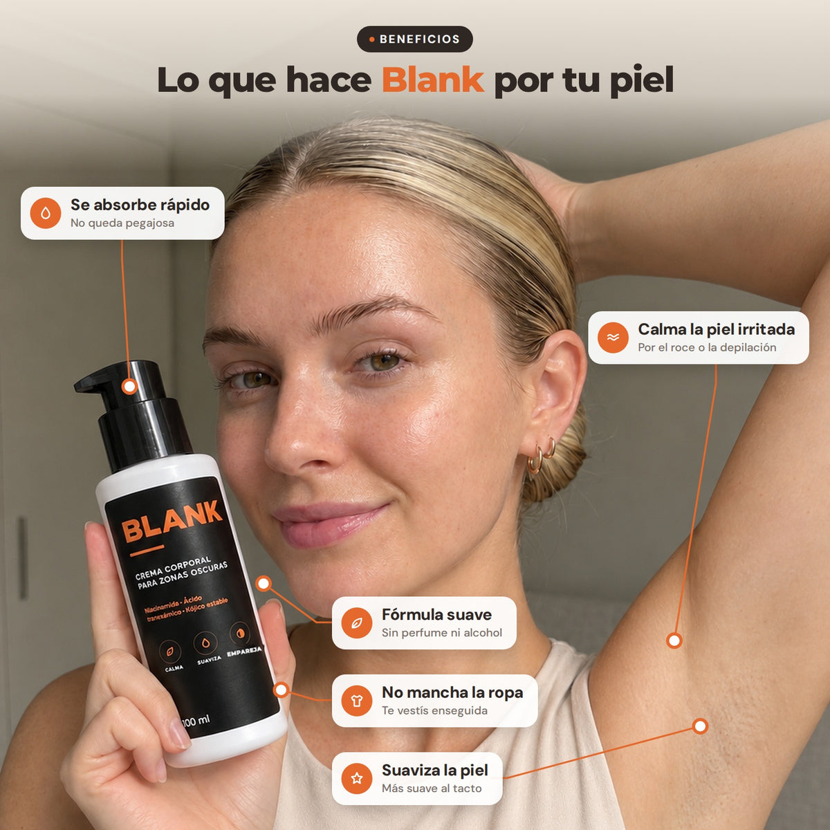 Crema Blank para zonas oscuras – Axilas, entrepierna, entre glúteos, rodillas, codos y cuello