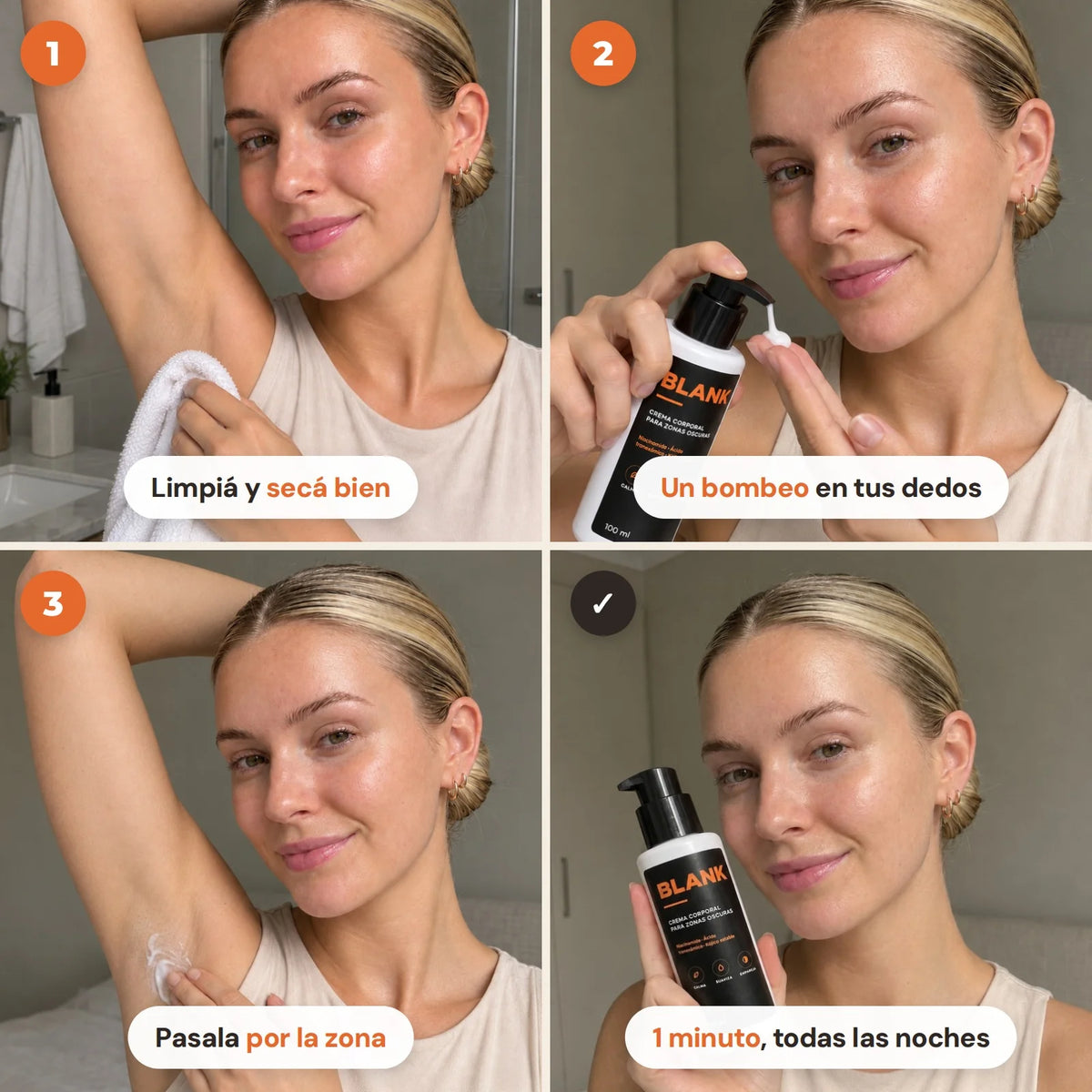 Crema Blank para zonas oscuras – Axilas, entrepierna, entre glúteos, rodillas, codos y cuello